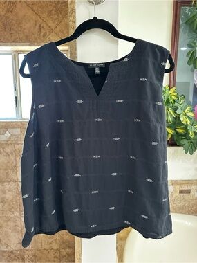 Eileen Fisher Woman Black Organic Cotton Blend Sleeveless V-Neck Top 2X